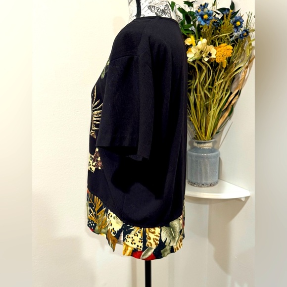 Teddi Black and Red Boxy Button Down Shirt Multicolor Trim Stylish Buttons - Picture 6 of 8